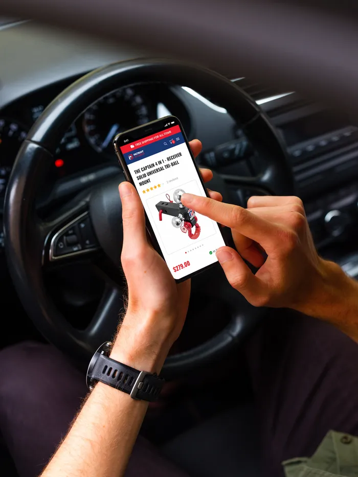 The Patriot Hitches store on a phone